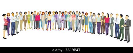 divers gens d'affaires debout ensemble, illustration isolée sur un fond blanc, Banque D'Images