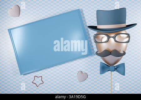 Un ballon bleu fantaisiste avec des lunettes et une moustache, parfait pour une fête des pères. rendu 3d. Banque D'Images