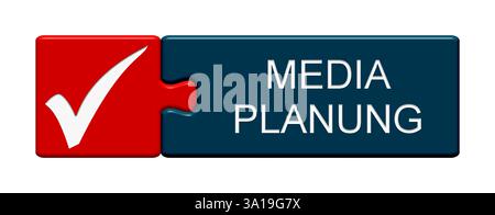 Le bouton de puzzle isolé composé de deux parties avec le symbole montre la planification des médias Banque D'Images