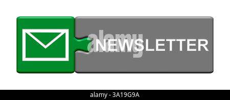 Bouton de puzzle isolé composé de deux parties avec symbole montre newsletter Banque D'Images