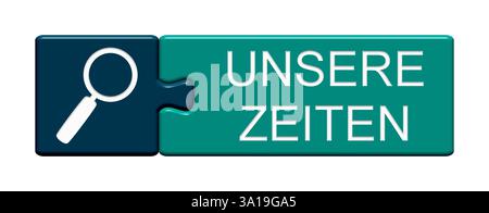 Bouton de puzzle isolé fait de deux pièces avec symbole montre notre temps Banque D'Images