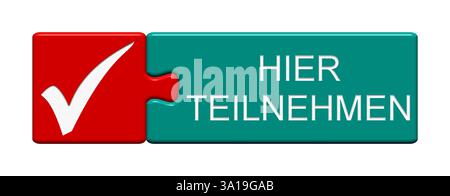 Bouton de puzzle isolé composé de deux pièces avec des spectacles de symbole participent ici Banque D'Images