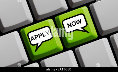 Le clavier vert avec deux boutons indique appliquer maintenant Banque D'Images
