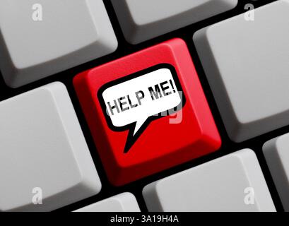 Clavier rouge avec bulle de dialogue montre aide-moi Banque D'Images