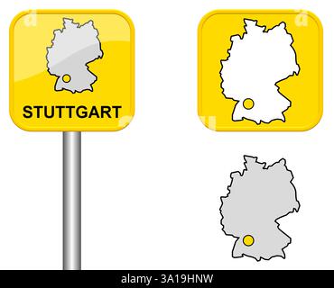 Stuttgart - panneau de la ville, bouton et carte Banque D'Images