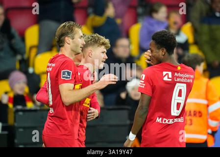 Farum, Danemark. 07 mars 2025. Superligakampen mellem FC Nordsjaelland og Vejle Boldklub paa droit à Dream Park i Farum fredag den 7. marts 2025. Crédit : Ritzau/Alamy Live News Banque D'Images
