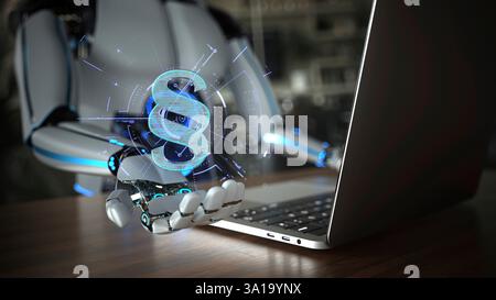 Robot humanoïde travaille comme assistant dans un cabinet d'avocats. 3d illustration. Banque D'Images