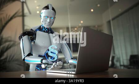 Robot humanoïde travaille comme assistant dans un cabinet d'avocats. 3d illustration. Banque D'Images