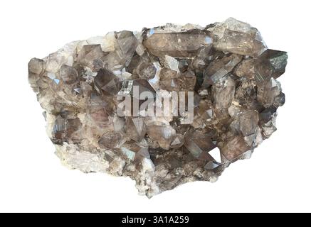 Grappe de cristaux de quartz fumés formant un magnifique spécimen minéral, idéal pour les amateurs de géologie et de cristal Banque D'Images