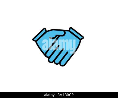 Deux gants bleus serrés dans une poignée de main ferme symbolisant l'unité et la coopération Illustration de Vecteur