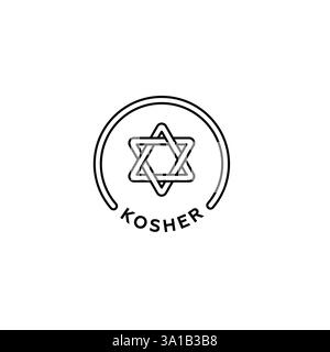 Symbole de certification casher avec Star of David en ligne noire Illustration de Vecteur