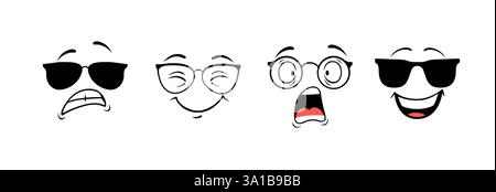 Les visages de dessins animés avec différentes expressions montrent la joie surprise inquiétude et bonheur Illustration de Vecteur