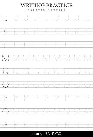 Majuscules traçage de 1 R à J modèle pour les enfants, feuille de pratique d'écriture d'alphabet vectoriel simple Illustration de Vecteur