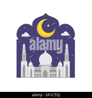 Scène de nuit islamique avec mosquée et étoiles Illustration de Vecteur