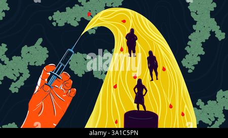 Semaglutide médicament amaigrissant, illustration conceptuelle. Commercialisé sous le nom d'Ozempic, le semaglutide est un analogue du peptide-1 de type glucagon (GLP-1) qui est utilisé pour traiter le diabète et pour la gestion du poids. Il augmente la production d'insuline, l'hormone qui abaisse le taux de sucre dans le sang, tout en supprimant la sécrétion de glucagon, l'hormone qui augmente le taux de sucre dans le sang. Il réduit également la faim et ralentit la vidange gastrique. Banque D'Images