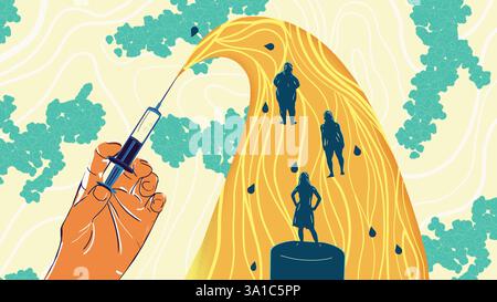 Semaglutide médicament amaigrissant, illustration conceptuelle. Commercialisé sous le nom d'Ozempic, le semaglutide est un analogue du peptide-1 de type glucagon (GLP-1) qui est utilisé pour traiter le diabète et pour la gestion du poids. Il augmente la production d'insuline, l'hormone qui abaisse le taux de sucre dans le sang, tout en supprimant la sécrétion de glucagon, l'hormone qui augmente le taux de sucre dans le sang. Il réduit également la faim et ralentit la vidange gastrique. Banque D'Images