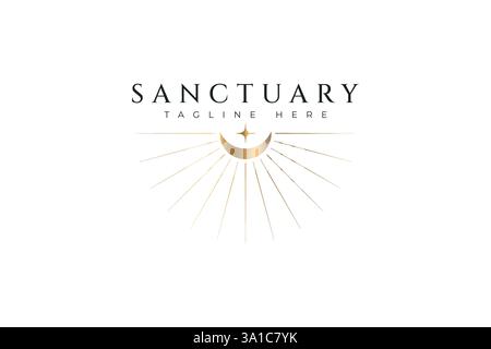 Logo Sanctuary Golden Crescent Moon et Star rayonnant sérénité et luxe Illustration de Vecteur
