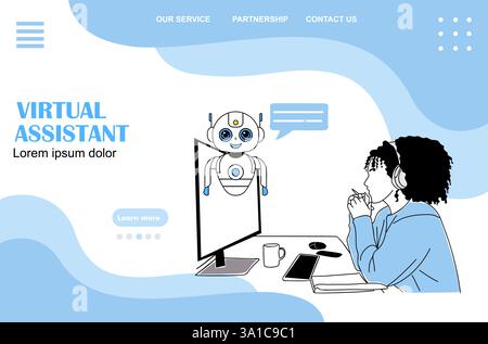 Assistant virtuel Chat bot ai concept page d'accueil Illustration de Vecteur