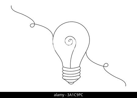 Idée de symbole d'ampoule d'art d'une ligne continue et illustration de dessin vectoriel de contour isolé de créativité Illustration de Vecteur