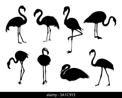 Silhouette Collection de flamant rose dans diverses poses Illustration de Vecteur