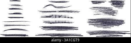 Collection Chalk Strokes. Pinceau de texture noir vectoriel. Soulignements au crayon, bandes de crayon pour enfants. Frottis grungy isolé sur blanc. Eléments de dessin à la main pour Illustration de Vecteur
