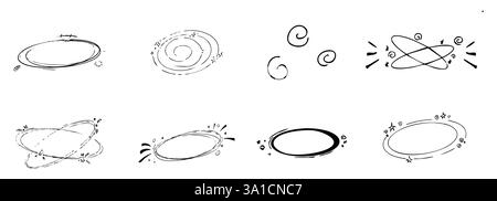 Effet vertigineux, maux de tête, dessin malade doodle ensemble comique. visages vertigineux, étoiles au-dessus des émotions animées, collection de lignes dessinées à la main folle. Illustration vectorielle Illustration de Vecteur