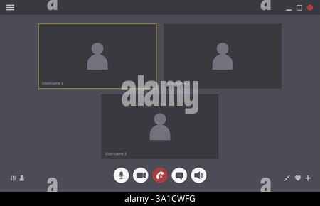 Modèle d'interface d'appel vidéo. Maquette de visioconférence pour application portable avec boutons de chat. Illustration vectorielle dans un style plat Illustration de Vecteur