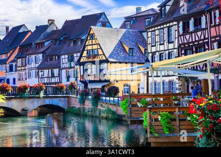 France, Alsace et villages les plus pittoresques.. Colmar ville traditionnelle colorée avec des canaux romantiques pittoresques, attraction touristique populaire, route des vins Banque D'Images