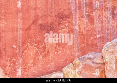 Pétroglyphes indiens de Fremont, parc national de Capitol Reef, Utah, États-Unis, Amérique du Nord Banque D'Images