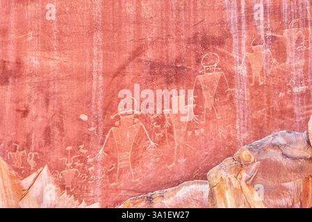 Pétroglyphes indiens de Fremont, parc national de Capitol Reef, Utah, États-Unis, Amérique du Nord Banque D'Images