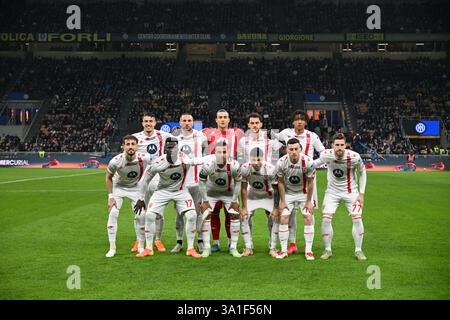 Milan, Italie. 08 mars 2025. L'équipe d'AC Monza lors du vingt-huitième match de Serie A entre l'Inter et Monza, au stade Giuseppe Meazza-San Siro de Milan, Italie - samedi 08 mars 2025. Sport - Soccer (photo AC Monza/LaPresse par Studio Buzzi) crédit : LaPresse/Alamy Live News Banque D'Images