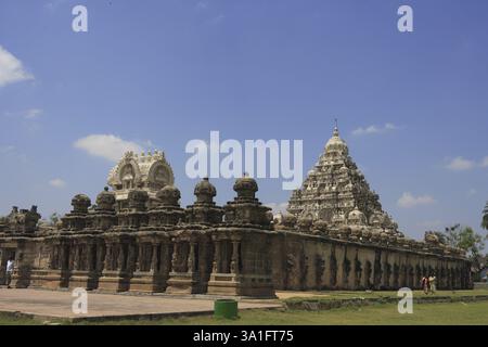 Temple Kailasanatha, architecture du temple dravidien, période Pallava (VIIe - IXe siècle), district Kanchipuram, État Tamilnadu, Inde, Asie Banque D'Images