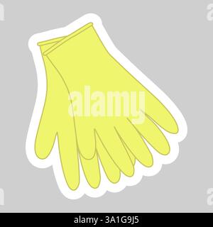 Autocollant avec des gants de nettoyage jaunes, illustration vectorielle Illustration de Vecteur