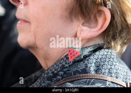 Londres, Angleterre, Royaume-Uni. 8 mars 2025. Les manifestants pro-palestiniens se sont rassemblés sur la place du Parlement alors que le militant Daniel Day était assis sur le côté de la tour Elizabeth à Westminster. Crédit:Kiki Streitberger/Alamy Live News Banque D'Images