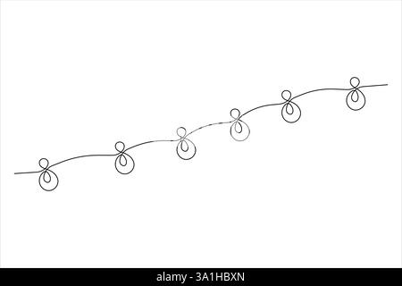 Guirlande continue de dessin d'art d'une ligne pour la célébration, le festival, le carnaval, la bannière du nouvel an. Feston, guirlande, bordure transparente de vecteur de lumière incandescente Illustration de Vecteur