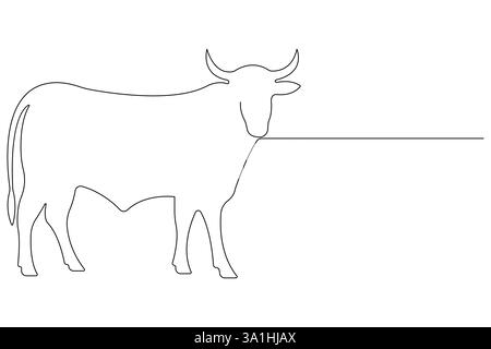 Le dessin d'art continu d'une ligne de belle vache animale de compagnie est le vecteur de contour debout Illustration de Vecteur