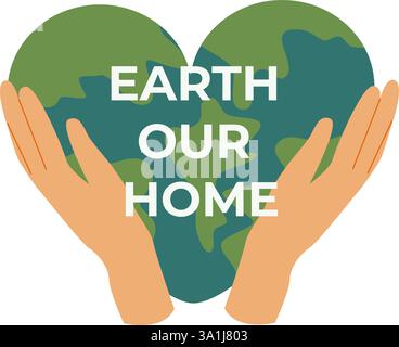 Earth notre maison : mains tenant une planète en forme de cœur pour la sensibilisation à l'environnement. Illustration de Vecteur
