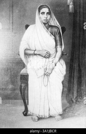 Peinture de la mère du Mahatma Gandhi, Putliba, de Kirti Mandir, lieu de naissance du Mahatma Gandhi à Porbandar, avant 1890, Inde NA M. Banque D'Images