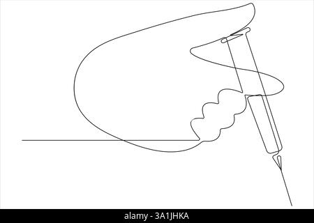 Un dessin en trait continu d'une seringue médicale en plastique jetable avec aiguille applicable à l'injection de vaccin Illustration de Vecteur