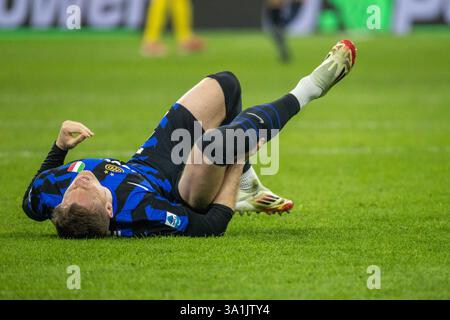 Milan, Italie. 8 mars 2025. Piotr Zielinski injuredduring série A match FC Internazionale vs Monza serie A - Milan 8 mars 2025 crédit : Kines Milano/Alamy Live News Banque D'Images