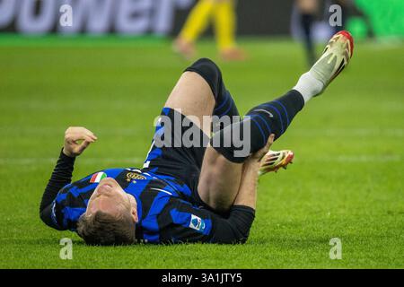 Milan, Italie. 8 mars 2025. Piotr Zielinski injuredduring série A match FC Internazionale vs Monza serie A - Milan 8 mars 2025 crédit : Kines Milano/Alamy Live News Banque D'Images