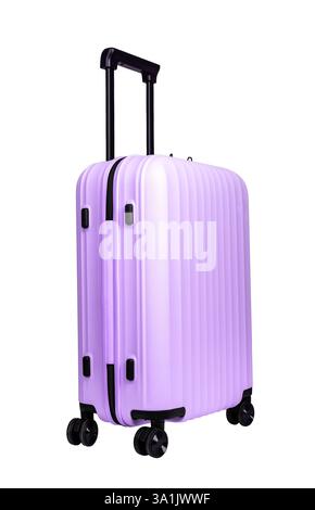 Valise violette avec roues et poignée, bagages de voyage élégants pour les vacances, voyage d'affaires et tourisme. Bagage à main compact pour l'aéroport et le vol. Banque D'Images
