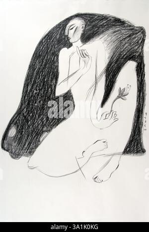 Voiture à son homme de rêve rêver dessin au fusain sur papier fait main Banque D'Images