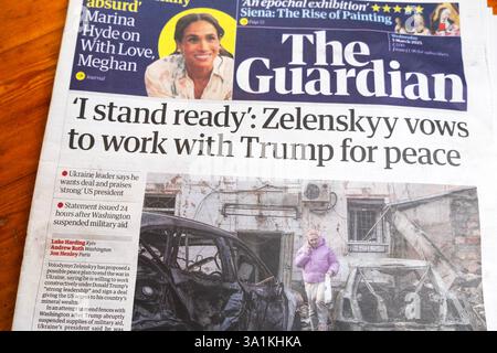 'Je suis prêt : Zelenskyy jure de travailler avec Trump pour la paix' journal Guardian titre Ukraine article de guerre 5 mars 2025 Londres Royaume-Uni Banque D'Images