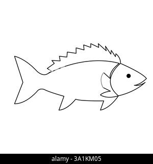 Poisson continu illustration de dessin d'art d'une ligne dessin dessin à la main vecteur de contour de style d'esquisse dessiné à la main Illustration de Vecteur
