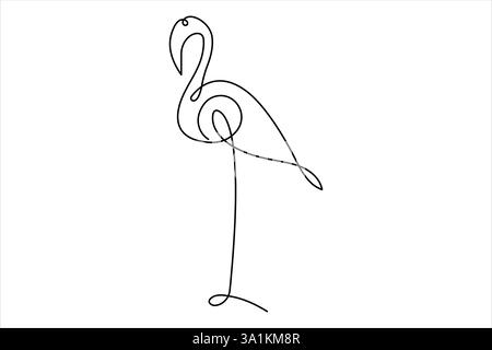 Flamingo dessin continu d'une ligne d'oiseau, Flamingo dessin de contour simple pour un design minimaliste moderne Illustration de Vecteur