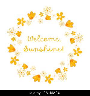 Couronne florale jaune chaude Bienvenue soleil été Art numérique Illustration de Vecteur