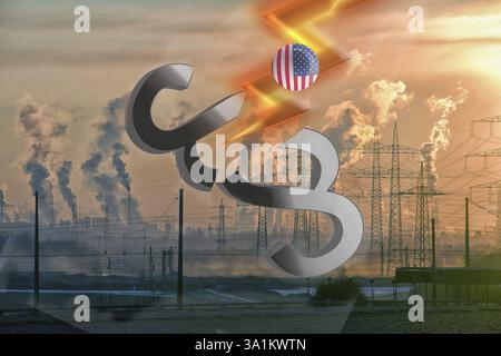 Image symbolique, UE et Allemagne sous pression politique, industrie, Donald Trump, menaces tarifaires, Elon Musk, Mark Zuckerberg, réseaux sociaux, faux nouveau Banque D'Images