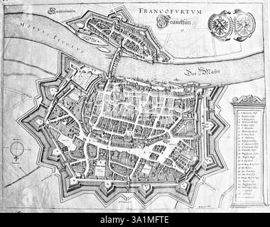 Francfort-sur-le-main, Francfort, Hesse, Allemagne, historique, quartier historique, topographie, gravure, gravure sur cuivre, gravure sur acier, ville, urbain, m Banque D'Images