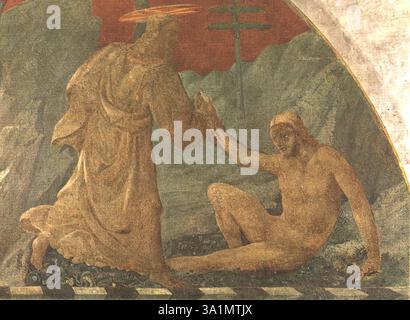 UCCELLO, Paolo (né en 1397 à Florence, décédé en 1475 à Florence) création d'Adam 1445 Fresco Green Cloister, Santa Maria Novella, Florence --- mots-clés : ------------- Auteur : UCCELLO, Paolo titre : création d'Adam chronologie : 1401-1450 École : italienne forme : peinture type : religieux Banque D'Images